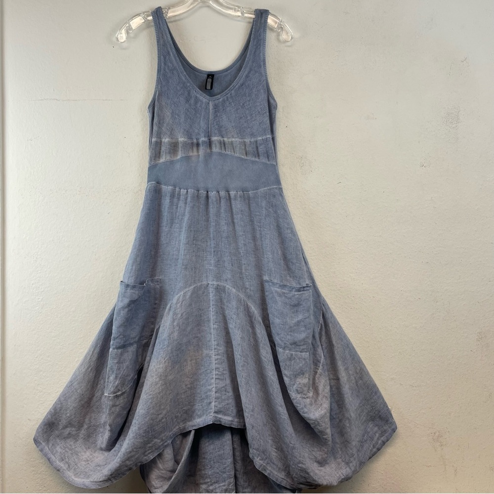 INIZIO beautiful blue linen flutter dress Size M